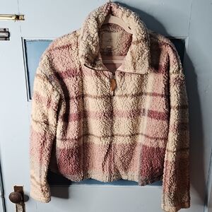 Thread & Supply Women's Plaid Plush Sherpa Like Pullover With 1/4 Zip Small